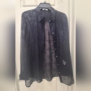 Equipment Femme Sheer Black Plaid Button Down